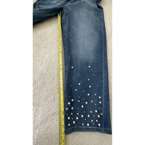 KARL LAGERFELD PARIS High Rise Embellished Skinny Jeans Coastal Blue Wash 16 New